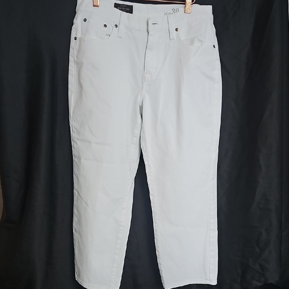 J. Crew White Ankle Cropped Jeans with Textured Fabric
